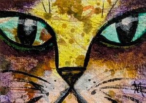 Original ACEO Cat Painting Collectible Modern Kitten Art Card Samantha McLean - Picture 1 of 1