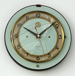 Vintage 23cm SMI Wanduhr - French Formica Retro Mid Century Atomic Wooden - Bild 1 von 4