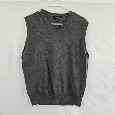Faconnable Men's 100% Merino Wool Sweater Vest Dark Gray V-Neck Medium - Image 1 of 4