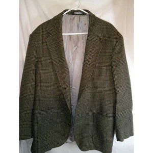 Vintage ands' End Plaid Blazer Sport Coat Elbow Patch Wool Blend Brown Mens 48R - Picture 1 of 4