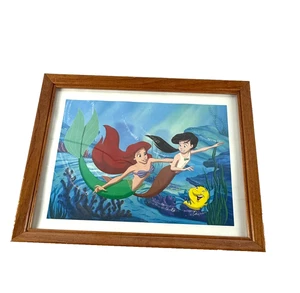 Disney Lithograph Print The Little Mermaid Ariel Brown Wood Frame - Picture 1 of 3