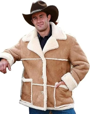 Hombre Piel de Oveja Abrigo Marrón Hombre Piel de Oveja Gamuza Cuero Piel de Oveja Chaqueta Foto 1 de 4