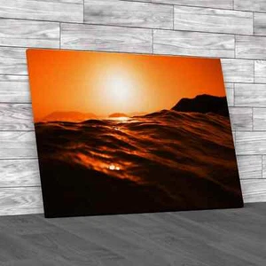 Waves At Sunrise Orange Canvas Print Large Picture Wall Art - Picture 1 of 8