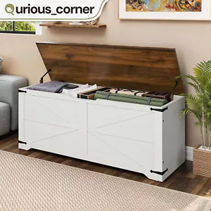 Classic Functional Storage Chest Shoe Bench Wood Storage Trunk w/ 2 Safety Hinge - Picture 1 of 11