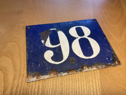 French Street Number Sign Vintage Antique 98 86 great patina bullet damage? Cover