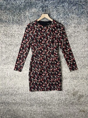 Black Halo Black Pink Floral Long Sleeve Sheath Dress Size 0 - Image 1 of 4