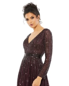 MAC DUGGAL GRÖSSE 14 PAILLETTEN & PERLEN LANGARM TIEFER V-AUSSCHNITT KLEID $ 598 - Bild 1 von 8