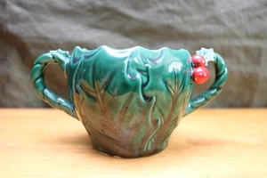 MCM Lefton Holly Berry Christmas #1355 Green Leaf Red Sugar Bowl no lid - Picture 1 of 6