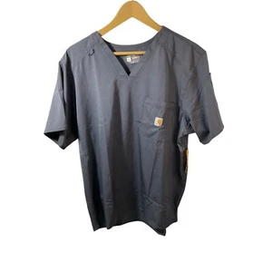 NWT Men's  Gray Carhartt Modern Fit Chest Pocket V-Neck Scrub top  #MT5106-M - Picture 1 of 16
