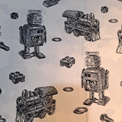 Robot Train  Toys Cotton Fabric 36"x 44" Black Beige  Quilting Crafting Applique - Image 1 of 4