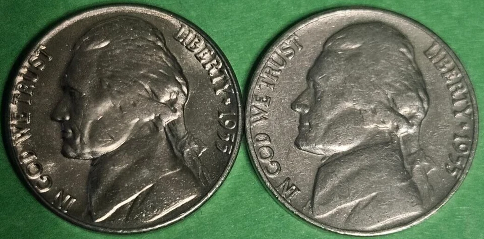 1955 D Uncirculated Proof Jefferson Nickel & (1 AU Jefferson Two Coins Free Ship - Image 1 of 2