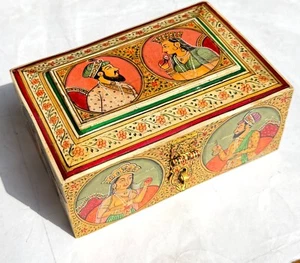 Trinket Organizer Mughal Style Handpainted Camel Bone Accessories Box Home Decor - Picture 1 of 11