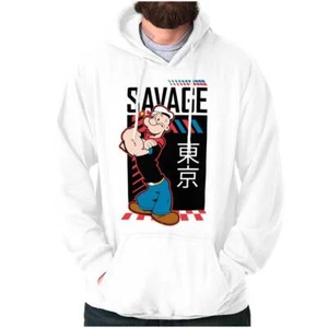 Popeye the Sailor Man Kanji Savage Cartoon Hoodie Hooded Sweatshirt Men Women - Picture 1 of 7