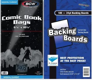 100 BCW 2-Mil Current Poly Bags & E Gerber Comic Acid Free Non Archival Boards - Picture 1 of 5