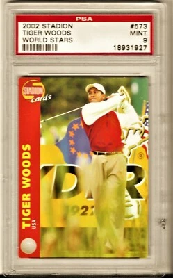 2002 Czech Stadion World Stars #573 Tiger Woods PSA 9 MINT Rare HTF TW Low POP - Image 1 of 2