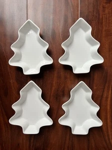 Crate&Barrel Tree Dish White Porcelain Set Of 4 Christmas Serving 5.5”x4.5” - Picture 1 of 5