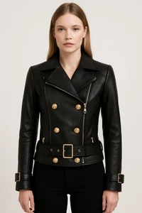 Women's Black Leather Jacket Biker Moto Pure Lambskin Size XS S M L XL XXL 3XL - Picture 1 of 8