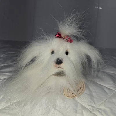 Russ Yomiko Classics мальтийская собака плюшевая длинный белый мех 12 дюймов верхний узел красный бант - Изображение 1 из 4