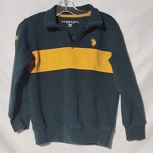 Boys Medium 8 - US POLO ASSN. Pullover 1/4 Zip Sweatshirt, Green & Yellow, Logo - Picture 1 of 8