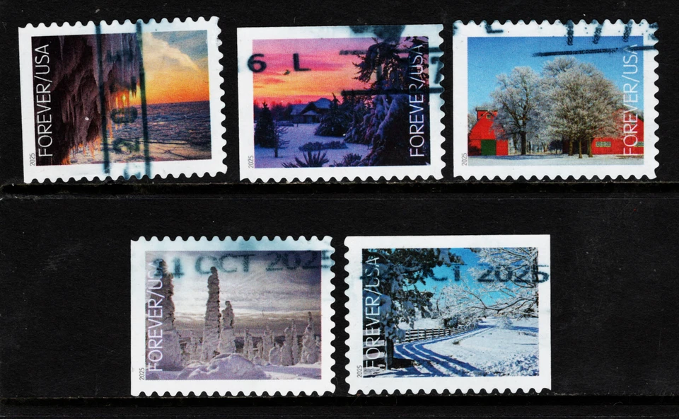 OFF paper #6038-42 Winter Landscapes (used set of 5)Forever 2025 – f438 - Image 1 of 1