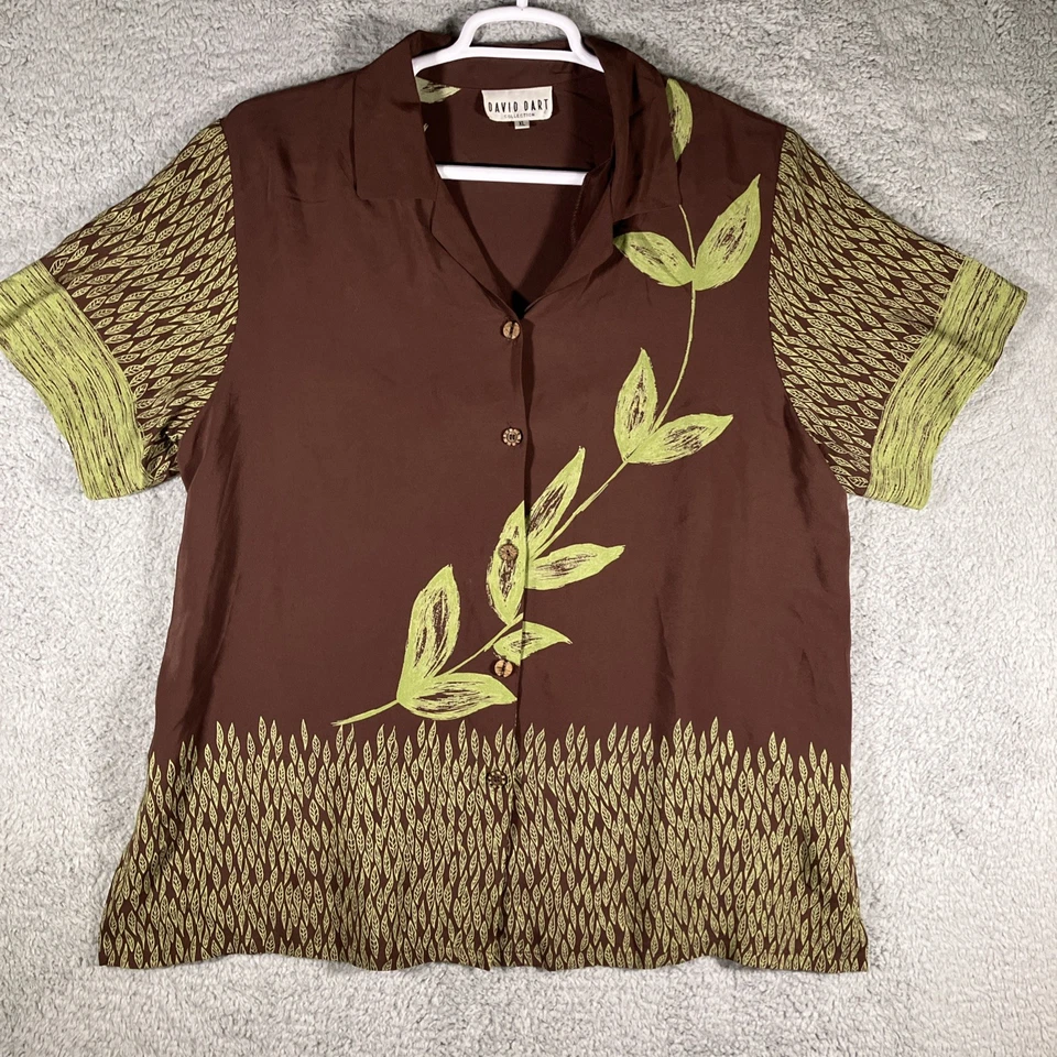 Blusa David Dart Floral Botón Mujer XL Marrón Verde Bloomcore Cottagecore Elegante Foto 1 de 4