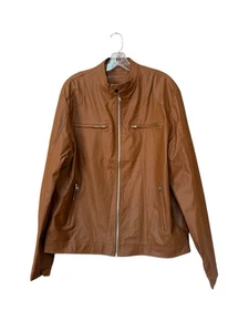 Hellbraune Kunstlederjacke für Herren große Reißverschlusstaschen Moto-Stil - Bild 1 von 8