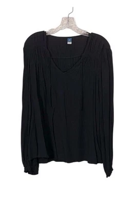 Old Navy Blouse Boho Top Size M TALL Black Tie Neck Office Work Teacher Casual - Image 1 of 4