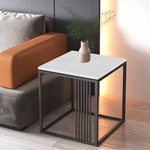 Heavy Sintered Stone Marble End Side Table Bedside Storage Load 20KG Iron Framed - Picture 1 of 16