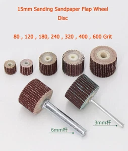 15mm Sanding Sandpaper Flap Wheel Disc 3mm Rod Rotary Tools 80 Grit - 600 Grit - Picture 1 of 17