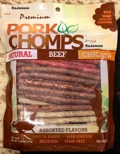 PORK CHOMPS 50 Ct Assorted Munchy Sticks Dog Treat Chew Dental FRESH 1 Bag - Picture 1 of 4
