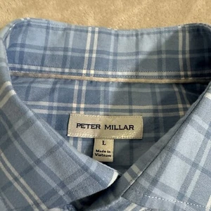 Peter Millar Dress Shirt Mens L Large Blue Plaid Business Office Preppy - Picture 1 of 6