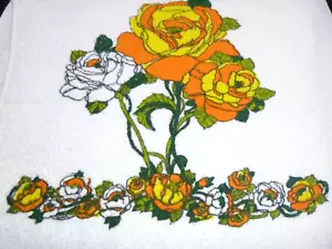 Vintage Mod orange & gelb bedruckte Rosen kleines leichtes Badetuch 20x36" ohne Etikett - Bild 1 von 5