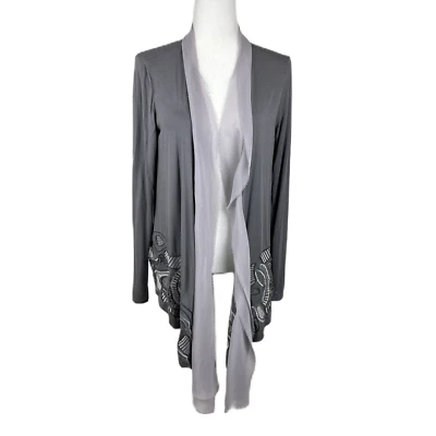 Женский свитер BKE средний серый с геометрической вышивкой бутик кардиган с открытой передней частью - Изображение 1 из 4
