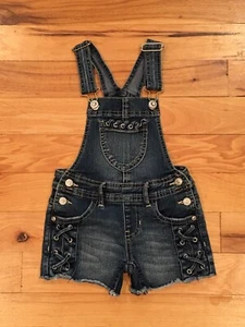 Jordache Girls Kids Size XS 4/5 Blue Jean Denim Bib Stretch Overalls Shorts VGC - Picture 1 of 12