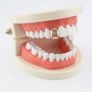 Cz Single Tooth Grill Cap Grillz Teeth mold Gold Plated Hip Hop 14K New - Picture 1 of 10