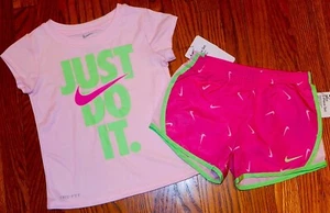 NIKE SPORT AUTHENTIC TODDLERS GIRLS ORIGINAL BRAND NEW 2Pc SHORTS SET Sz 4, NWT - Picture 1 of 2