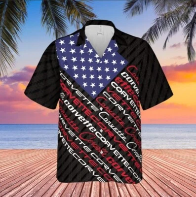 Camisa hawaiana Corvette C6 bandera americana para hombre ropa patriótica con botones Foto 1 de 2