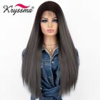 Dark Grey Wig Long Straight Synthetic Lace Front Wigs Heat Resistant Fiber Hair