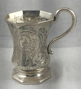Fancy Large Coin Silver 1847 G.Boyce, NY Octagonal Cup-4"