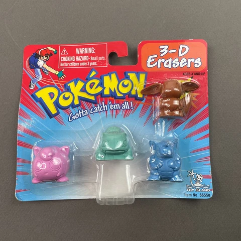 Vintage Pokemon 3-D Erasers 4 Pack Toy Island 1998 Sealed pikachu New Cover