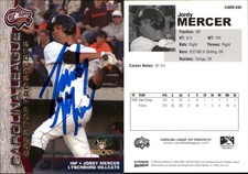 Jordy Mercer Signed 2009 Choice Carolina League Top Prospect 30 #20 Card Auto AU