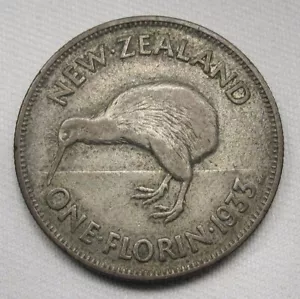 1933 New Zealand Florin .500 Fine Silver .1818oz. Kiwi Bird Coin CH VF AD889 - Picture 1 of 4
