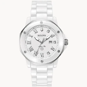 Bulova Marine Star Marc Anthony Diamond Quartz White Ceramic Ladies Watch 98P222 - Picture 1 of 14