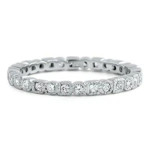 0.44ct Princess Simulated Diamond Wedding Ring Band Eternity White Gold Plated - Picture 1 of 4