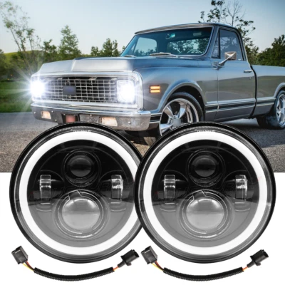 Fit 1967-1972 Chevy C10 pair 7 inch LED Headlights round DOT Approved Hi/Lo Lamp - Image 1 of 4