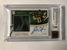 2020 PANINI IMMACULATE COLLEGIATE JUSTIN HERBERT PATCH RPA SILVER AUTO /49 BGS 8