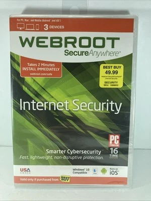 Webroot Secure Anywhere Internet Security 3 Device Software CD , New Sealed - Image 1 of 4