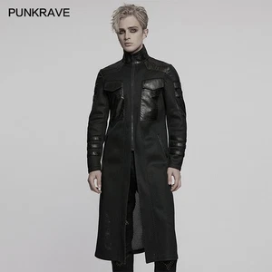 Punk Rave Men Black Gothic Cyberpunk Flap Pocket Fitted Jacket Knitted Long Coat - Bild 1 von 19