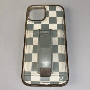 Walli iPhone 15 Pro Coque Magsafe Portefeuille Couleur Chaude Checker Sangle Vert Blanc - Photo 1 sur 2