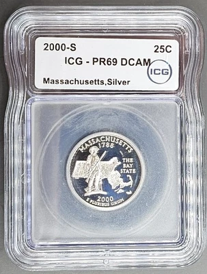 2000-S Massachusetts Silver Quarter ICG PR 69 DCAM - Image 1 of 2